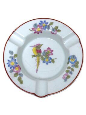 Ritz Carlton Bird and Flowers Ashtray Bavaria Germany Black Knight 1980s Vintage